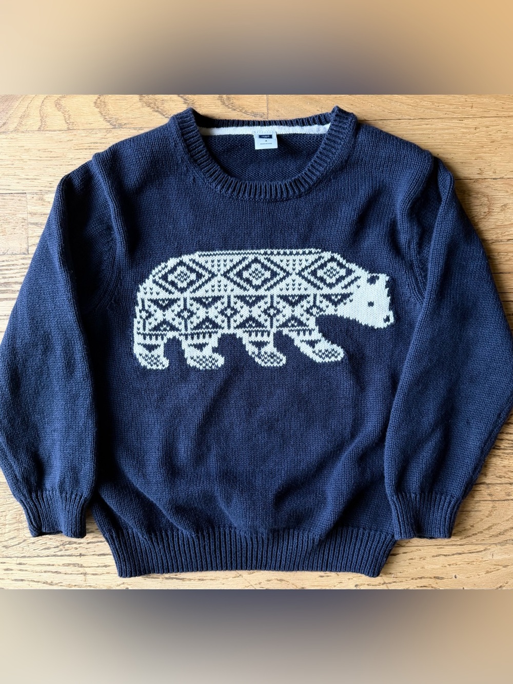 Janie and Jack Boys Size 4 Navy Bear Intarsia 100% Cotton Sweater